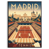 Plakat tenisowy Madrid w intensywnych odcieniach zieleni i czerwieni, dostępny w rozmiarach 50x70 lub 30x40. Idealny dla miło