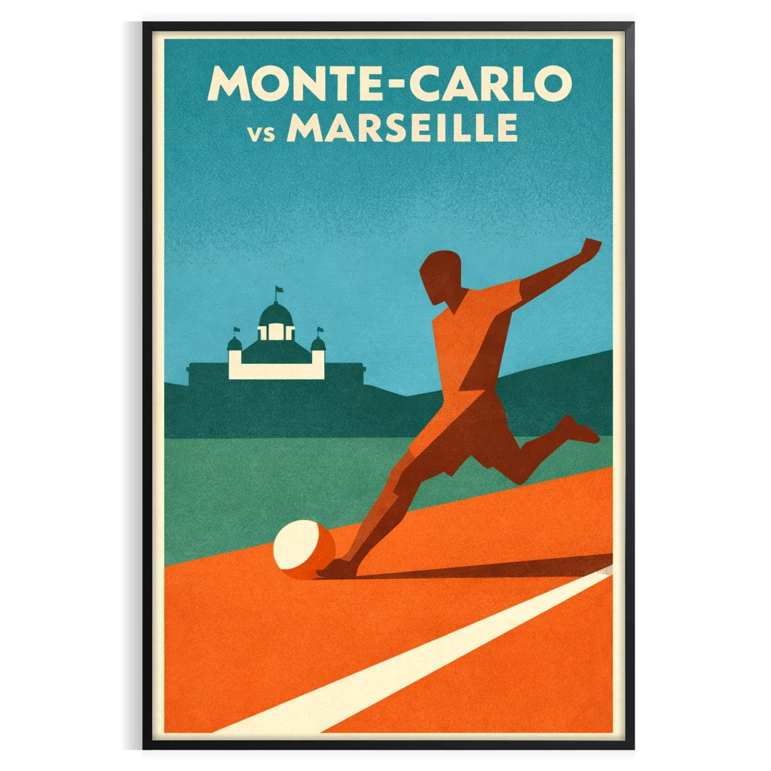 space stunning Monte Carlo Monaco football poster vibrant orange blue hues art piece spirit game excitement home