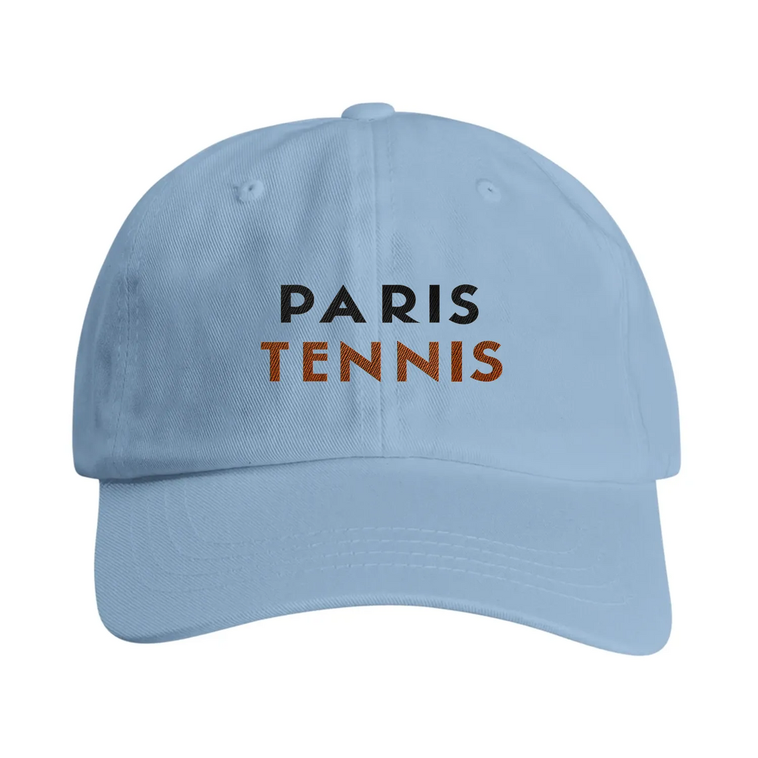Vintage broderad keps med Paris Tennis-logotyp, justerbart band, mässingsspänne