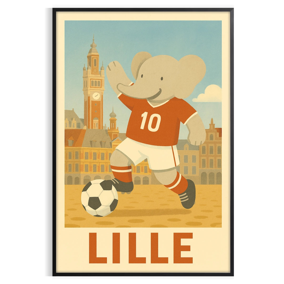 adorable kid elephant football poster vibrant gray orange colors young sports enthusiast room charming design fun creativity today size A4 cm A0
