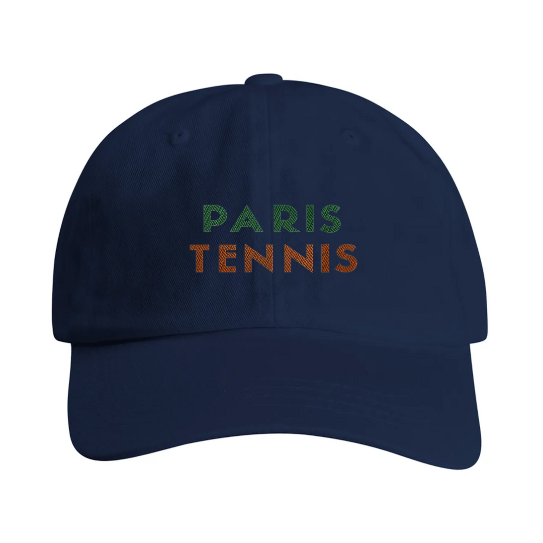 Vintage bomullskeps broderad med Paris Tennis-motiv, låg profil