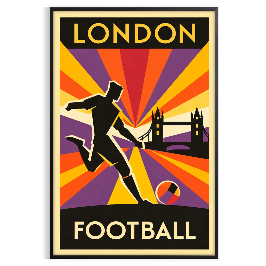space vibrant London football poster bold orange black colors fan striking design sure eye yours today love UK dimensions A4 cm A0