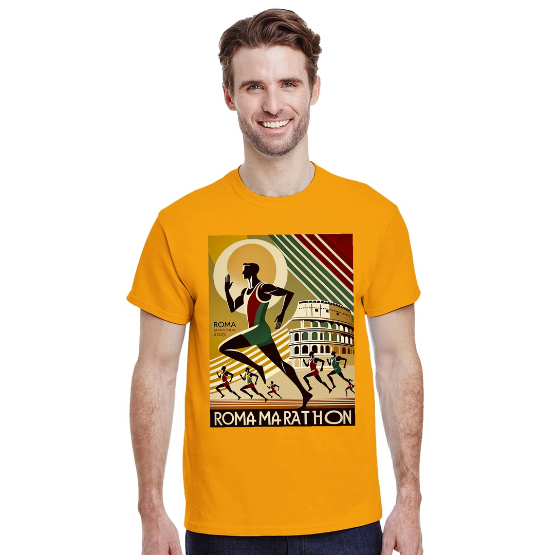 ローママラソン5 Tシャツ。アイコニックなデザインで、快適な高品質素材を使用。ランニング愛好者に最適な一枚。