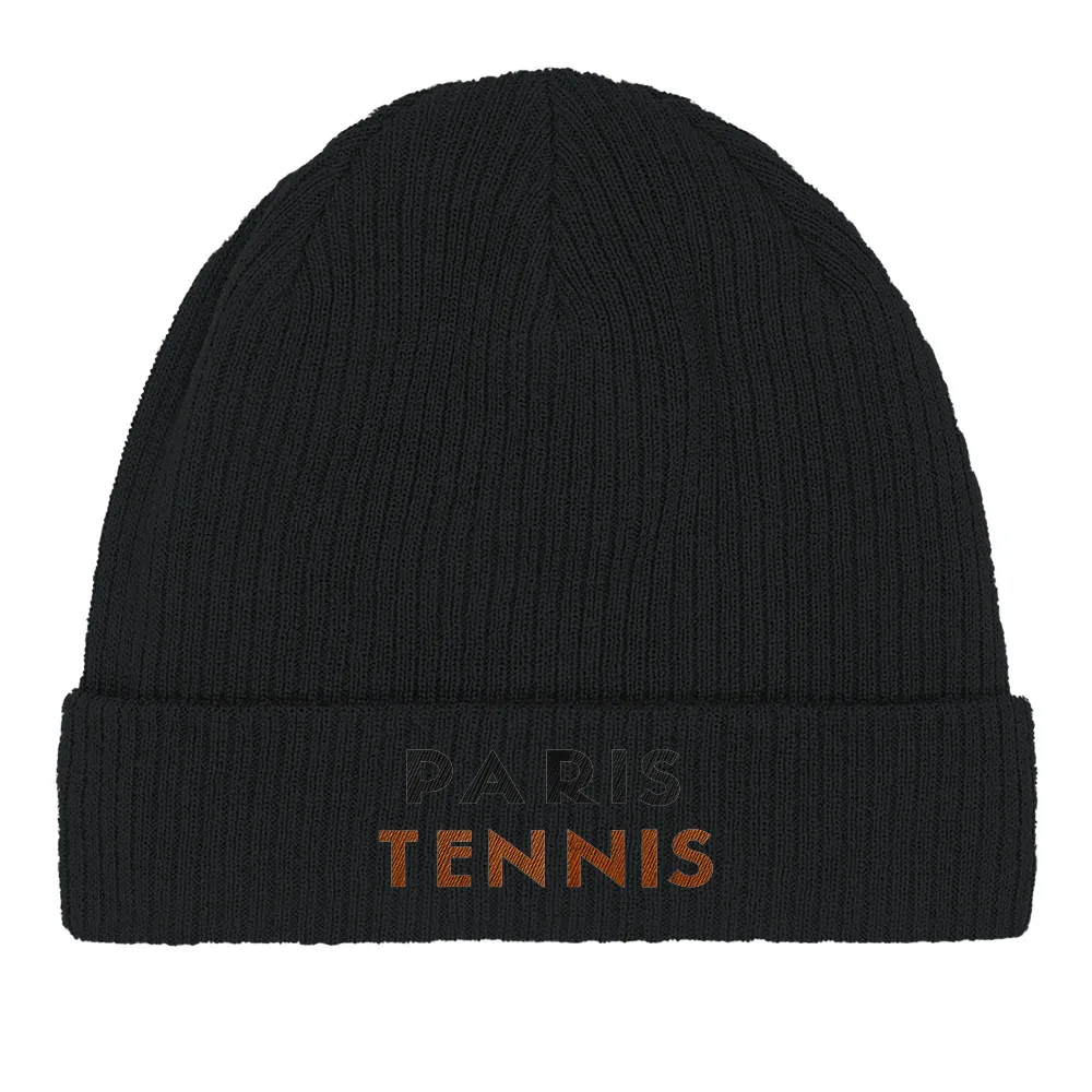 Image Black de Beanie Paris Tennis 2  - Cotton Bio, Embroidered Design
