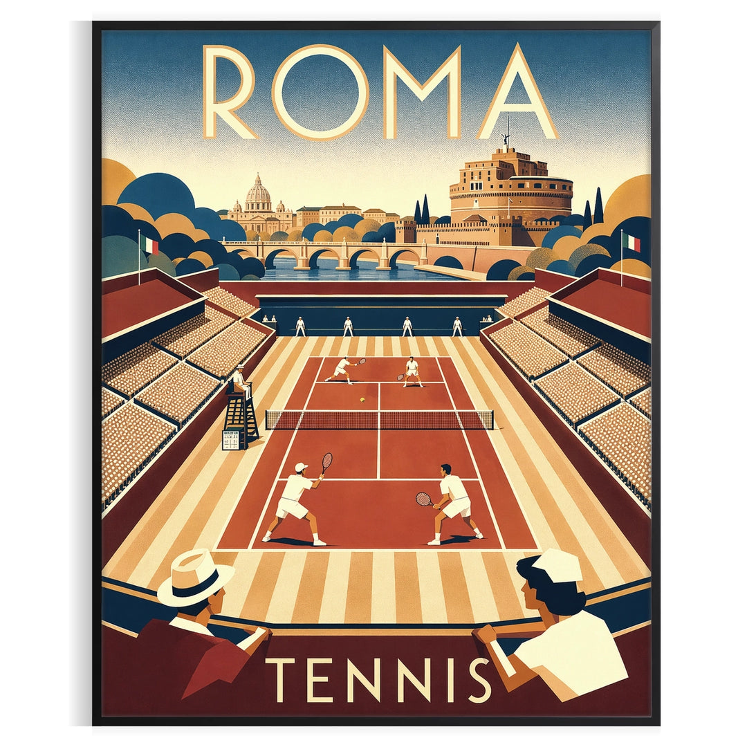 space vibrant Roma Tennis poster green red hues spirit game enthusiasts available cm dimensions today passion formats A4 A0