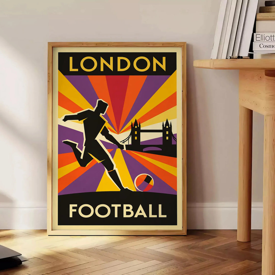space vibrant London football poster bold orange black colors fan striking design sure eye yours today love UK dimensions A4 cm A0