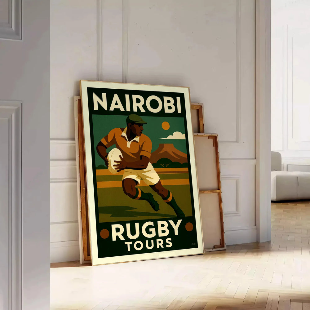 space unique Nairobi Rugby poster perfect fans collectors vintage art deco print spirit game stunning detail touch nostalgia walls dimensions A4 cm A0