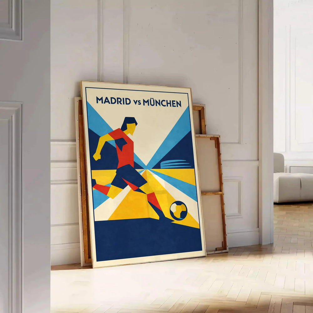Dynamic football scene featuring players in orange and blue uniforms in Madrid