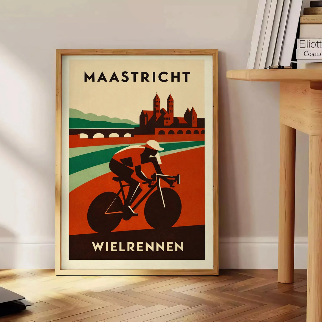 captivante cyclisme Maastricht teintes vibrantes rouge orange passionnés vélo paysages néerlandais poster dimensions 50x70 cm disponibles A4 A0