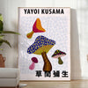 Plakat z motywem grzybów w stylu Yayoi Kusama, w intensywnych czerwonych i zielonych kolorach. Idealny do każdego wnętrza, do
