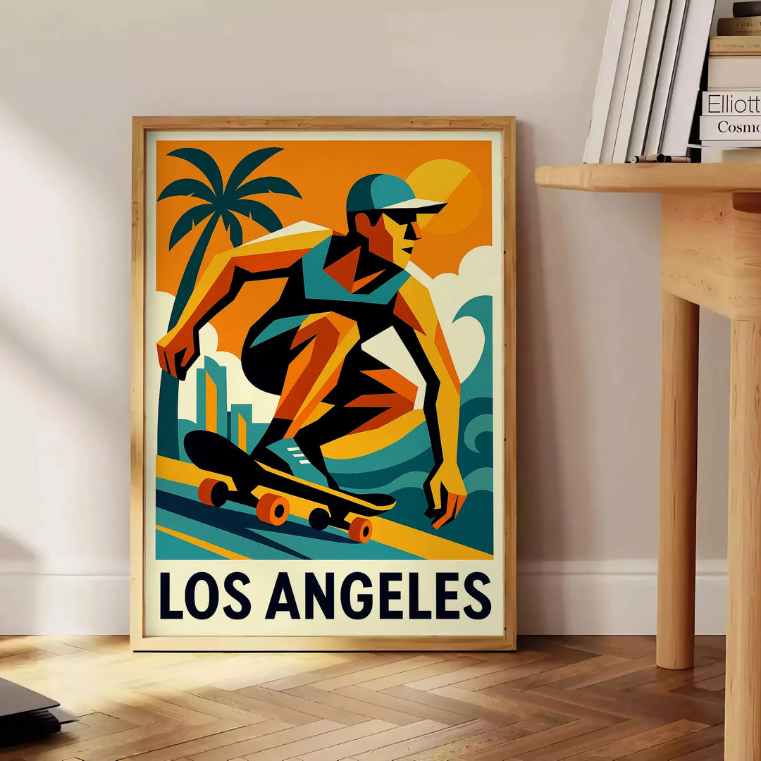 ロサンゼルスのスポーツ文化にインスパイアされた鮮やかなスケートボードポスター。大胆な緑と赤のグラフィックが特徴で、スケート愛好者にぴったりなデザインです。サイズはA4、30x40 cm、50x70 cm、60x80 cm、A0から選べます。