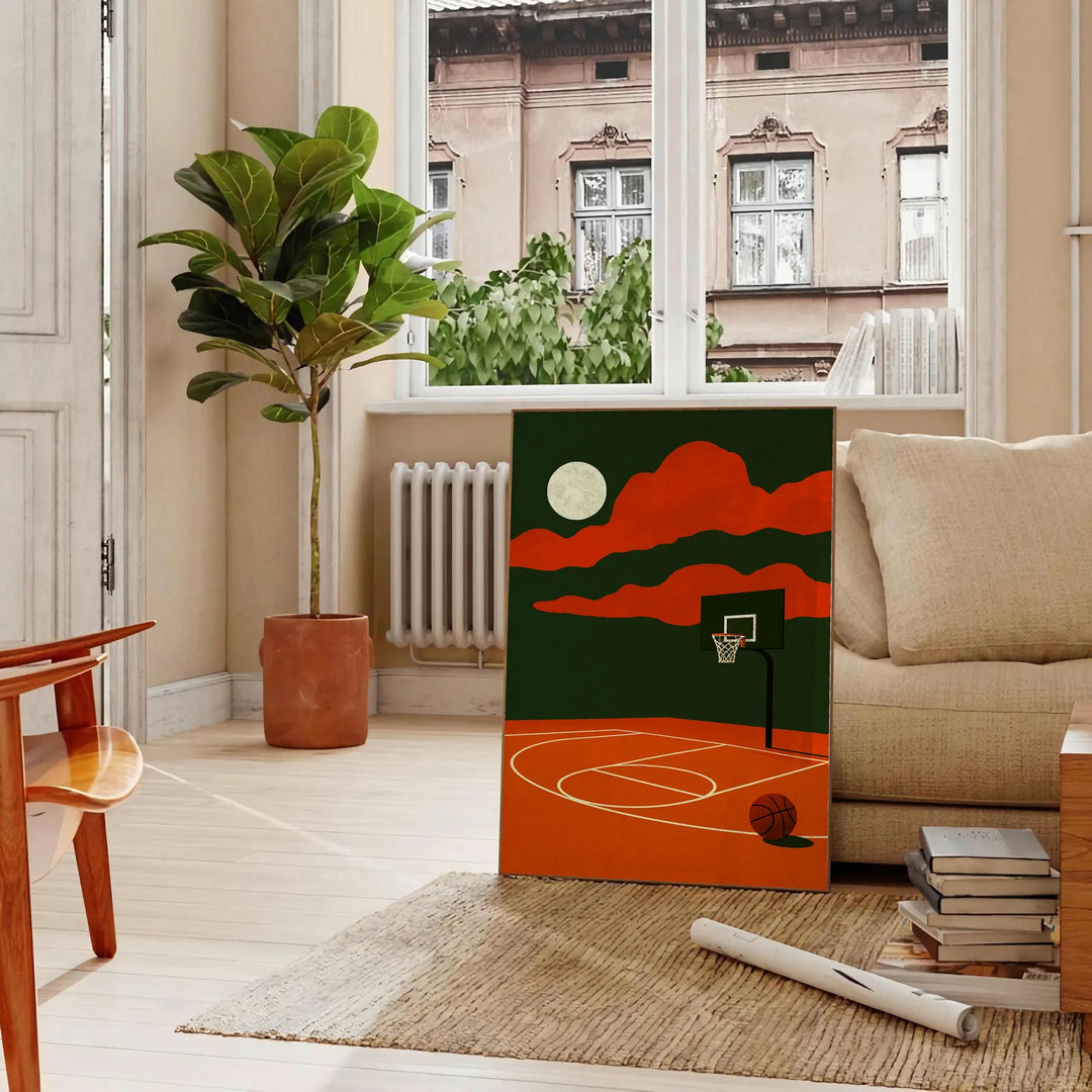 Poster vintage di basket "Basketball Night Call 54", disponibile in dimensioni 50x70 o 30x40, perfetto per appassionati e col