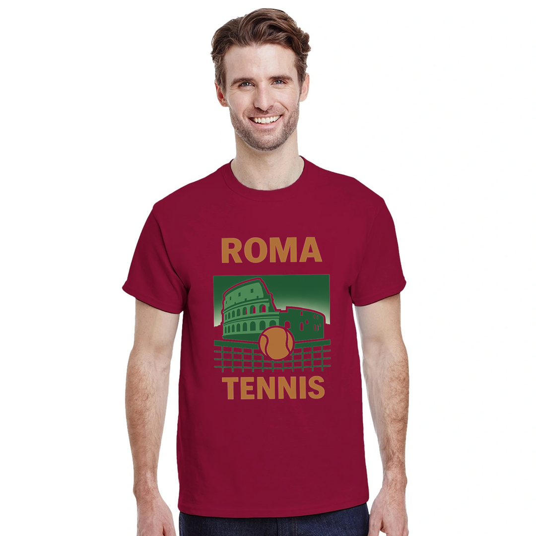 テニス愛好家に最適なローマテニスTシャツ。鮮やかなデザインでゲームの精神を称え、高品質な素材で快適さと耐久性を提供します。