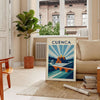 Vacker Art Déco vintageposter från Cuenca, Ecuador i livliga orange och blå nyanser. Finns i storlekarna 50x70 och 30x40. Per