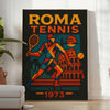 Ρετρό αφίσα τένις Roma, με κομψό σχέδιο σε πράσινους και γκρίζους τόνους. Ιδανική για λάτρεις του τένις, προσθέτει στυλ σε κά