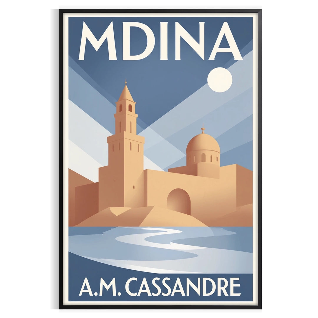 charm Mdina Malta stunning vintage travel poster Art Deco style elegant gray blue hues space essence timeless yours today decor