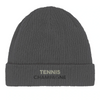 style Tennis Champagne Embroidered Beanie 100 % organic cotton soft breathable comfort indoors outdoors eco friendly sustainability fashion accessory wardrobe