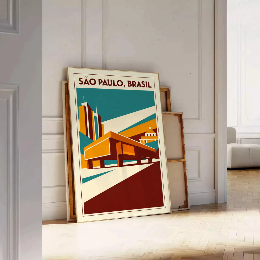 charm São Paulo stunning vintage travel poster Art Deco designs red gray home office décor available dimensions yours today piece Brazil history space