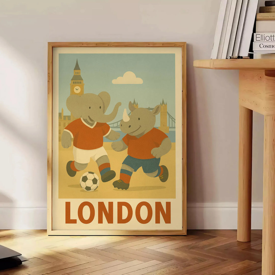 space charming kid elephant rhinoceros football poster playful designs gray green nurseries playrooms art touch London spirit today dimensions cm A4 A0