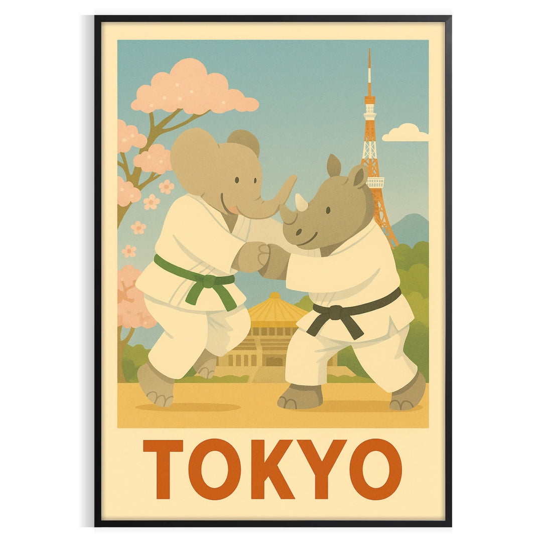 charming kid elephant rhinoceros judo poster perfect child room delightful gray green hues cm piece playful touch decor space unique artwork A4 A0