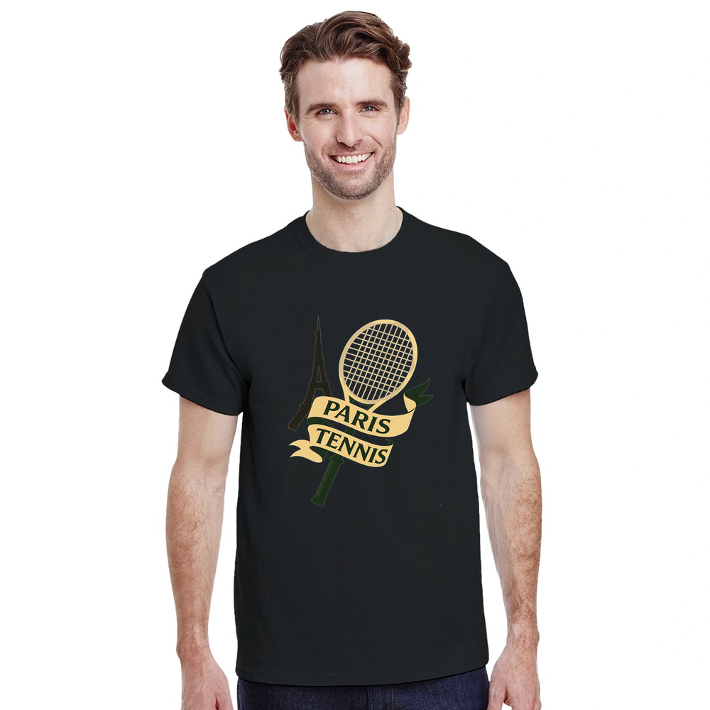 T-shirt style Paris Tennis T Shirt perfect blend sporty chic French flair unique design elegance Parisian culture tee ideal players fans love game sizes S M L XL XXL
