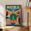Poster vintage Art Déco Montreal verde e marrone, elegante scena cittadina
