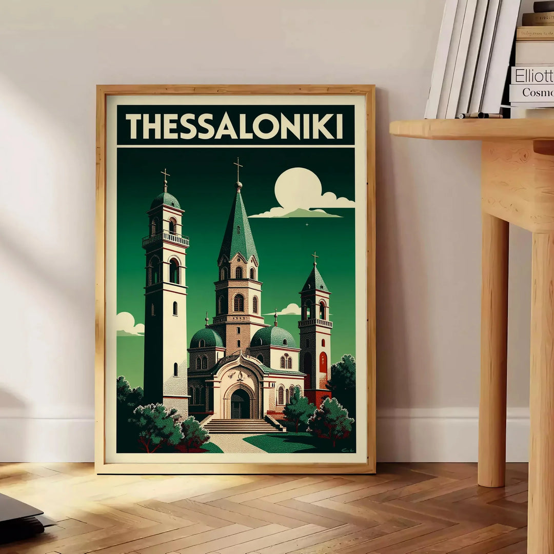 Manifesto Art Déco di Salonicco, Grecia, nei toni grigio e arancione