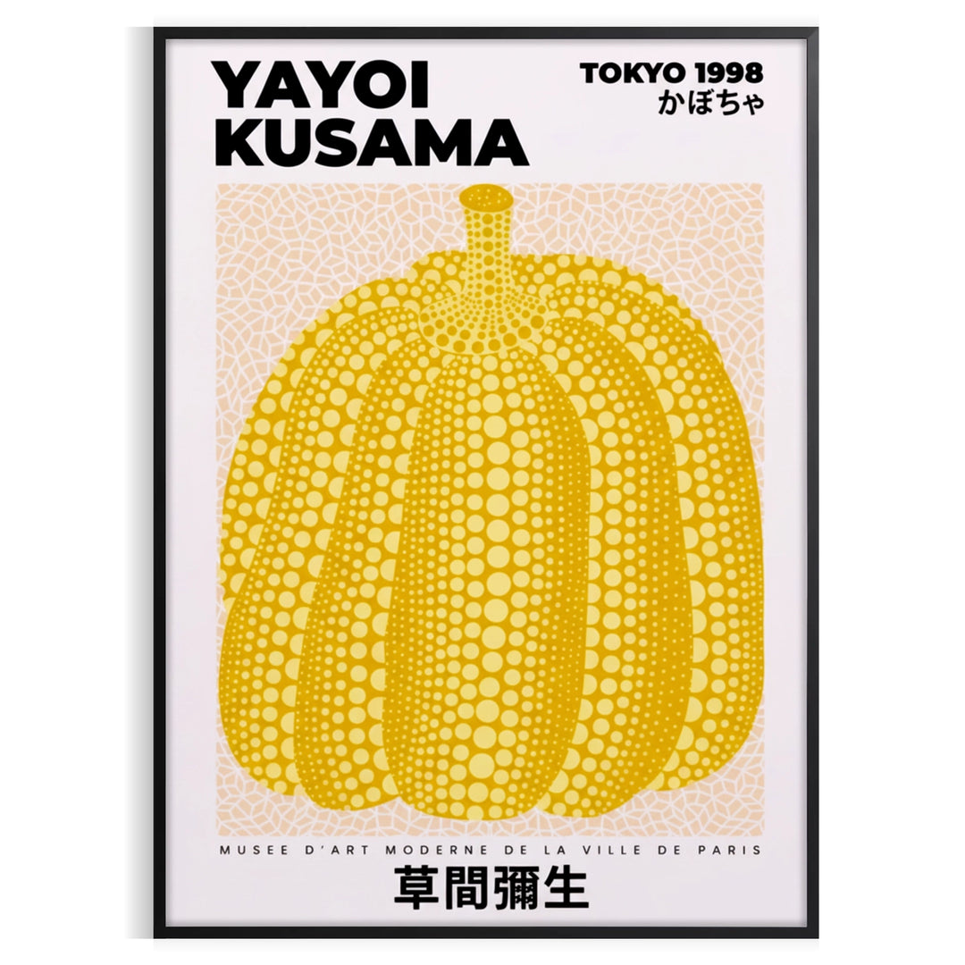 space stunning Pumpkin Yayoi Kusama poster vibrant orange sleek gray tones art lovers eye piece measures cm chance unique addition decor sizes A4 A0