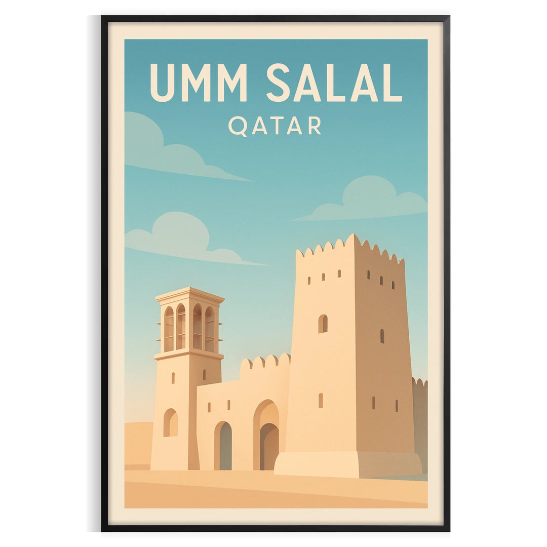 Umm Salal Qatar poster depicting minimalist architectural landscape in brown and gray