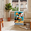 Athletics Athena poster med livfulla gröna och orange nyanser, perfekt för sportentusiaster och inspirationssökande. Finns i
