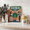 Poster vintage Art Déco Montreal verde e marrone, elegante scena cittadina