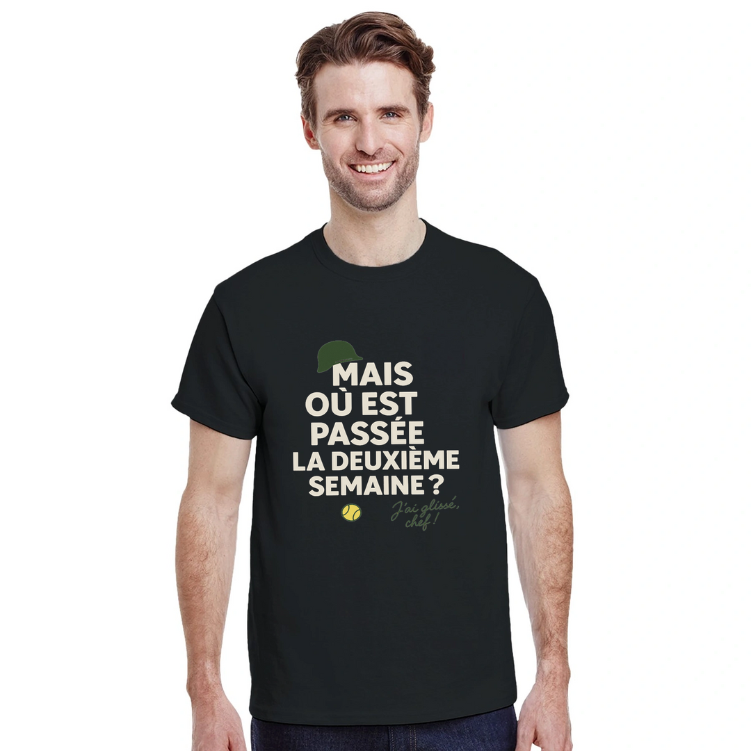 Image Black de Où est passée la deuxième semaine Tennis Tshirt [color:black] [view:front]