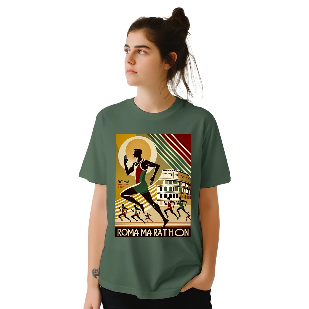 ローママラソン5 Tシャツ。アイコニックなデザインで、快適な高品質素材を使用。ランニング愛好者に最適な一枚。