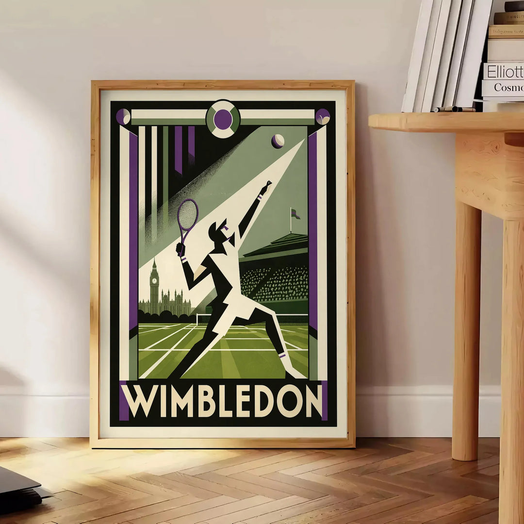 esprit Wimbledon Affiche élégante couleurs noir orange Parfaite passionnés tennis œuvre format 50x70 30x40 style intérieur pièce unique sublimez décor disponible cadre