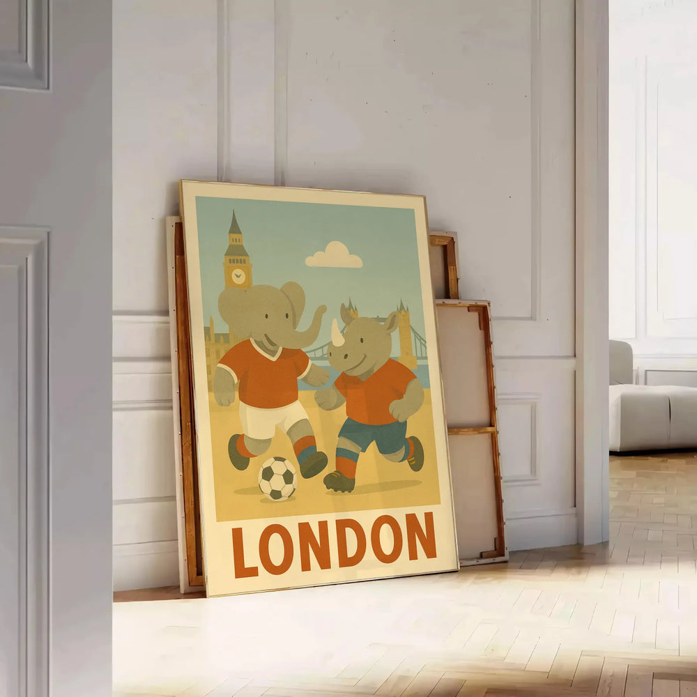 space charming kid elephant rhinoceros football poster playful designs gray green nurseries playrooms art touch London spirit today dimensions cm A4 A0