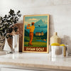 affiche golf Evian un cadeau luxe parfait passionnés teintes jaune gris poster art une touche vintage espace chef - œuvre cm 50x70 tailles A4 A0