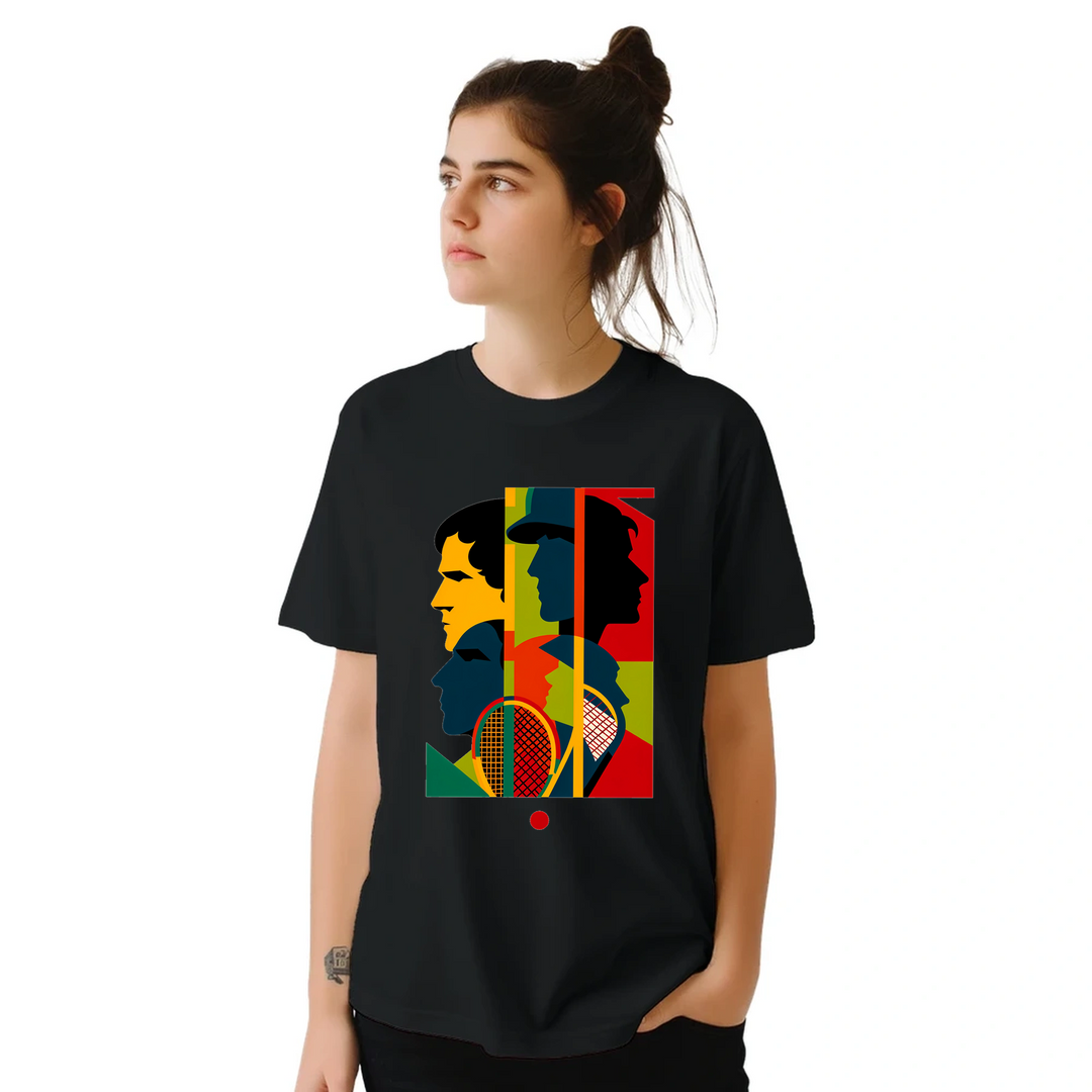 テニス大会に最適なスタイリッシュなテニステーマのTシャツ。プレイヤーやファンにぴったりの快適さとゲームへの情熱を融合。サイズ: S, M, L, XL, XXLでご用意。