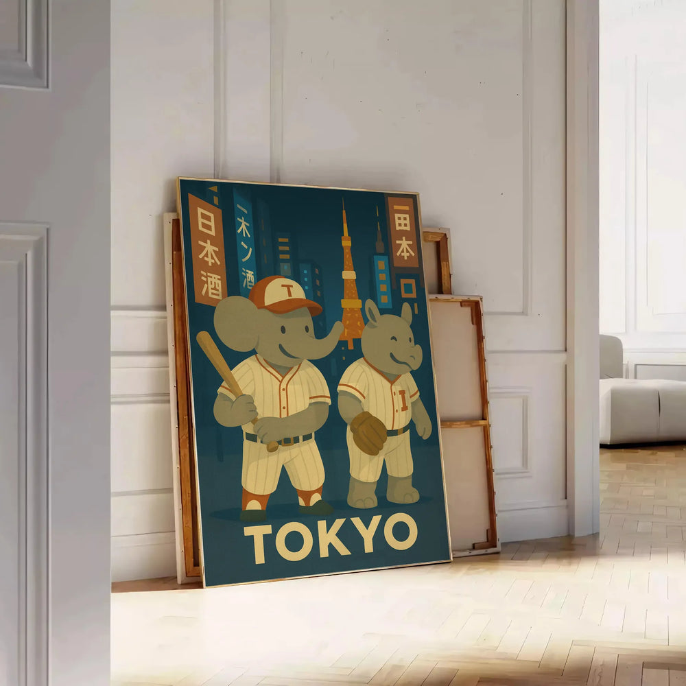 space unique baseball vintage art deco poster adorable elephant rhinoceros Tokyo mom gifts passionate players stunning wall measures cool touch collection