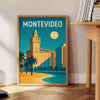 Montevideo Uruguay Art Déco poster with blue and yellow geometric design