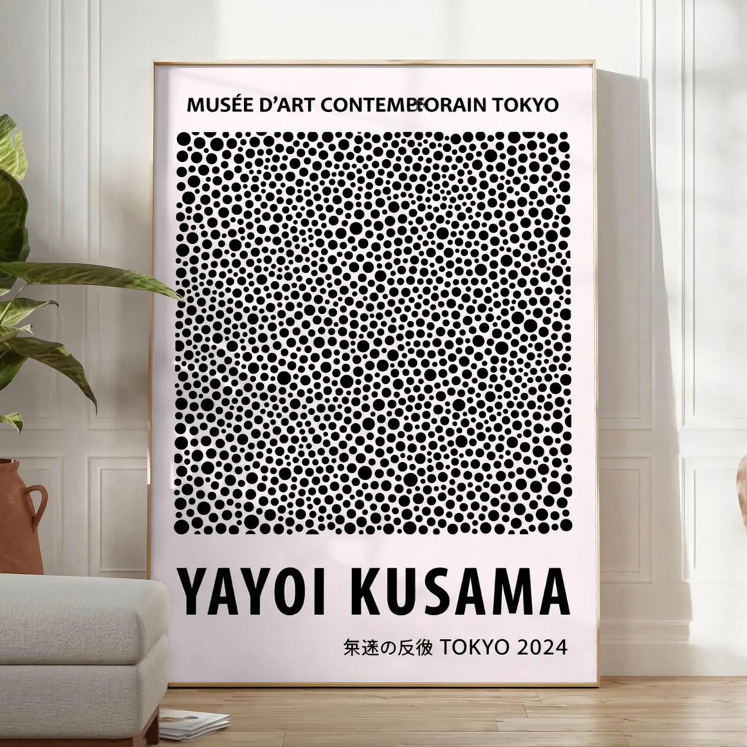 beauty Yayoi Kusama poster iconic dot designs black white dimensions stunning art piece perfect modern space home decor unframed version captivating