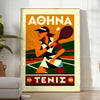 Athena Tennis poster med en djärv röd och svart design, perfekt för tennisentusiaster. Finns i storlekarna 50x70 eller 30x40