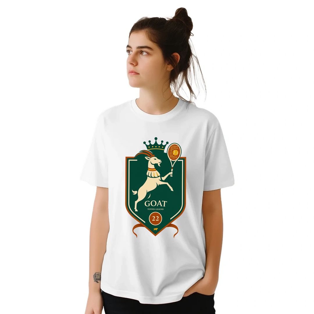 ラファエル・ナダルを称えるテニスGOATのTシャツ。プレミアムコットン製で、快適さを追求した必携アイテム。