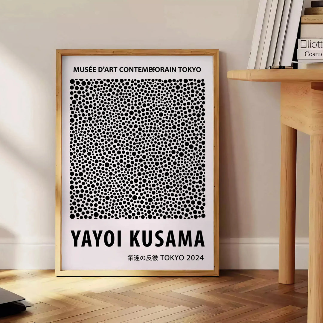 beauty Yayoi Kusama poster iconic dot designs black white dimensions stunning art piece perfect modern space home decor unframed version captivating
