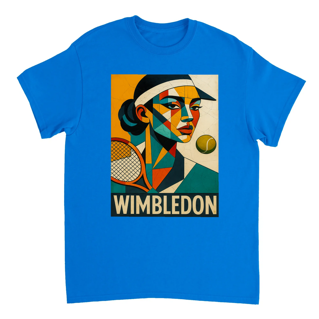 T-shirt Cubista Wimbledon, ideal para amantes do ténis, em algodão macio e respirável, combina arte e desporto