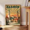 Plakat w stylu Art Déco przedstawiający urok Zagrzebia w eleganckich odcieniach brązu i zieleni. Idealny do dekoracji wnętrz