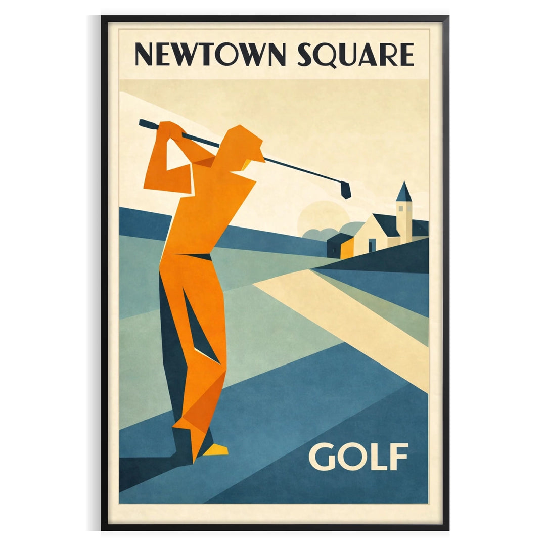 space stunning Newtown Square golf poster art vintage rich green gray palette perfect enthusiasts prints best gift golfers dads women sport deco charm dimensions A4 cm A0