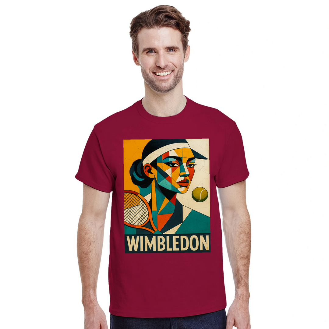 T-shirt Cubista Wimbledon, ideal para amantes do ténis, em algodão macio e respirável, combina arte e desporto