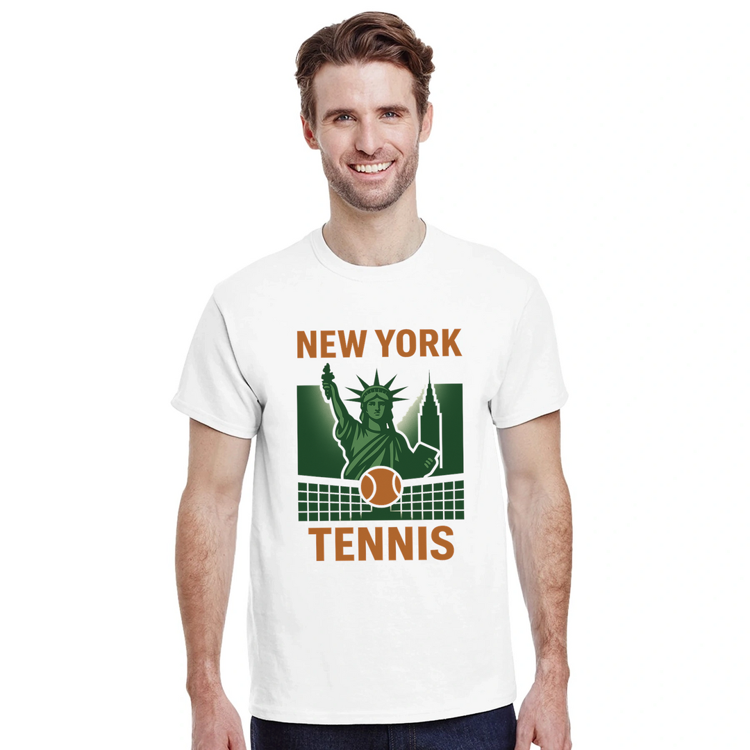 ニューヨークのテニスシーンを感じさせるスタイリッシュなTシャツ。快適で通気性のあるコットン素材を使用し、スポーツ愛好家や都市のトレンドセッターに最適です。