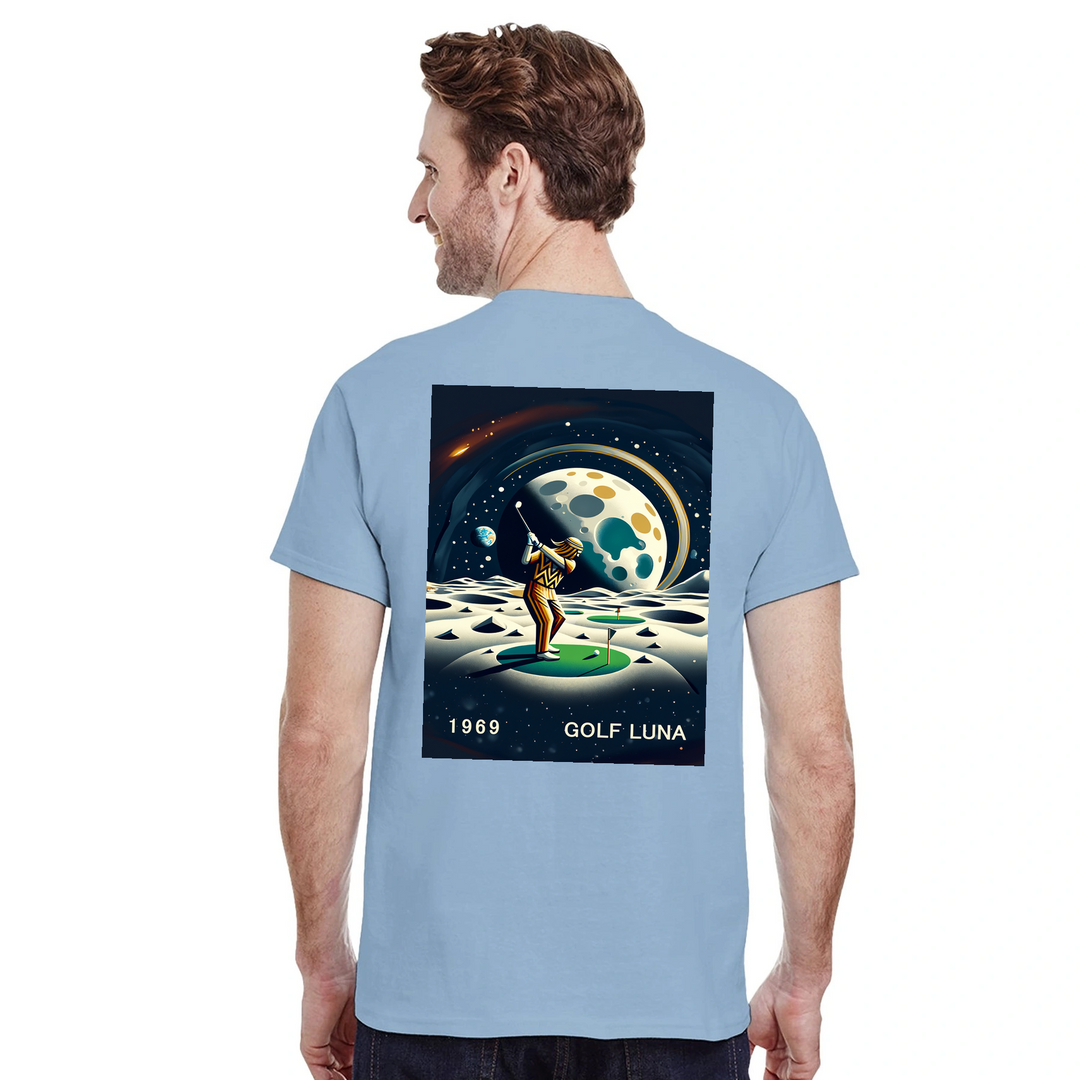 Koszulka Golf Moon z unikalnym wzorem, idealna na pole golfowe i codzienne wyjścia. Wygodna i trwała, dostępna w rozmiarach S