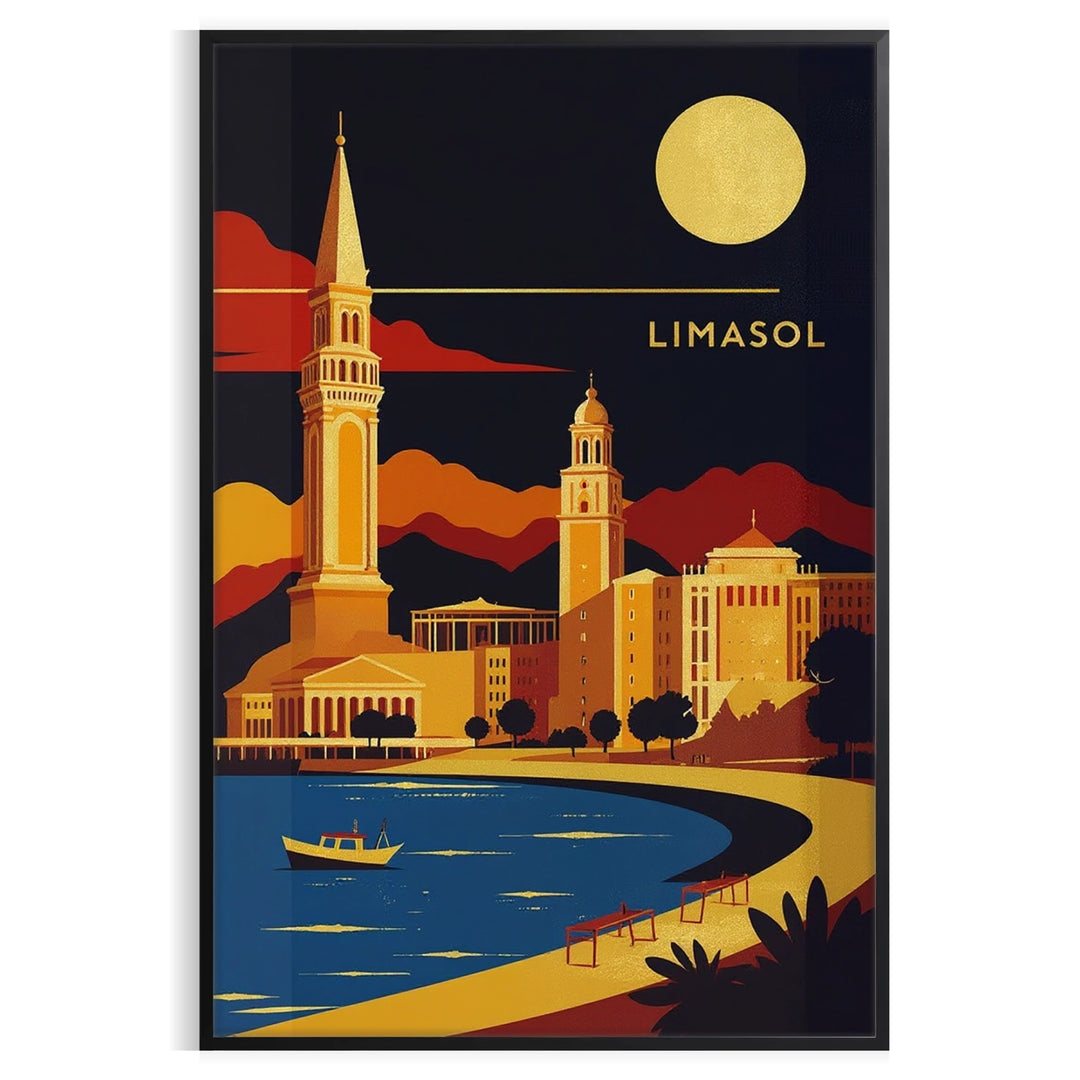 space stunning Limassol Cyprus Art Déco vintage poster shades gray orange collectors lovers cm walls piece A4 A0